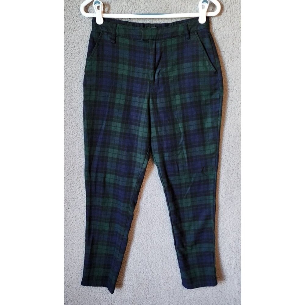 Hot Topic Women's Pull On‎ Tapered Skinny Pants Green Plaid Emo Goth Y2K Size M
